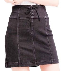Free People Black Denim Corset Mini Skirt 4 NWOT